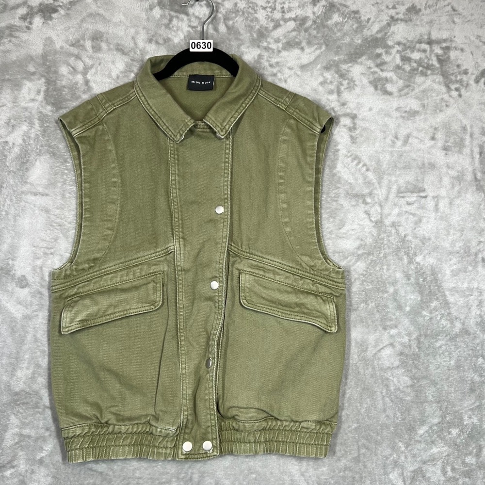 Miou Muse Vest Women's S/M Olive Utility Military Button Front Safari‎ Cargo
